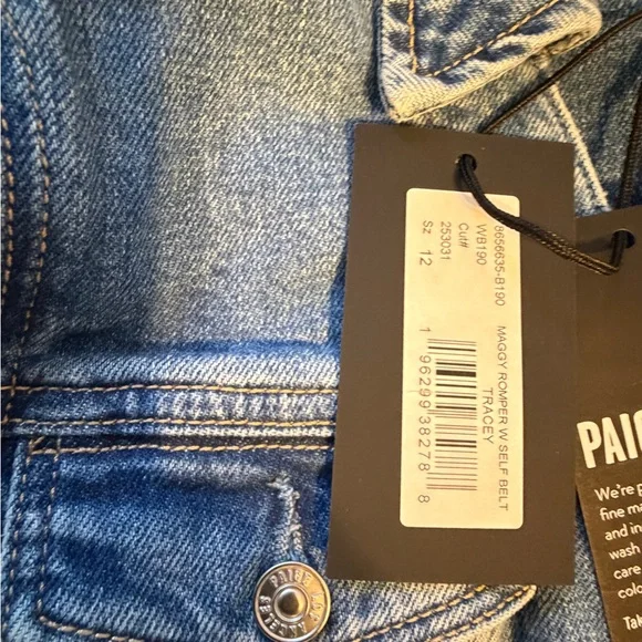 NWT PAIGE Maggy Tie Waist Long Sleeve Denim Romper jeans size 12 NWT - Picture 8 of 8